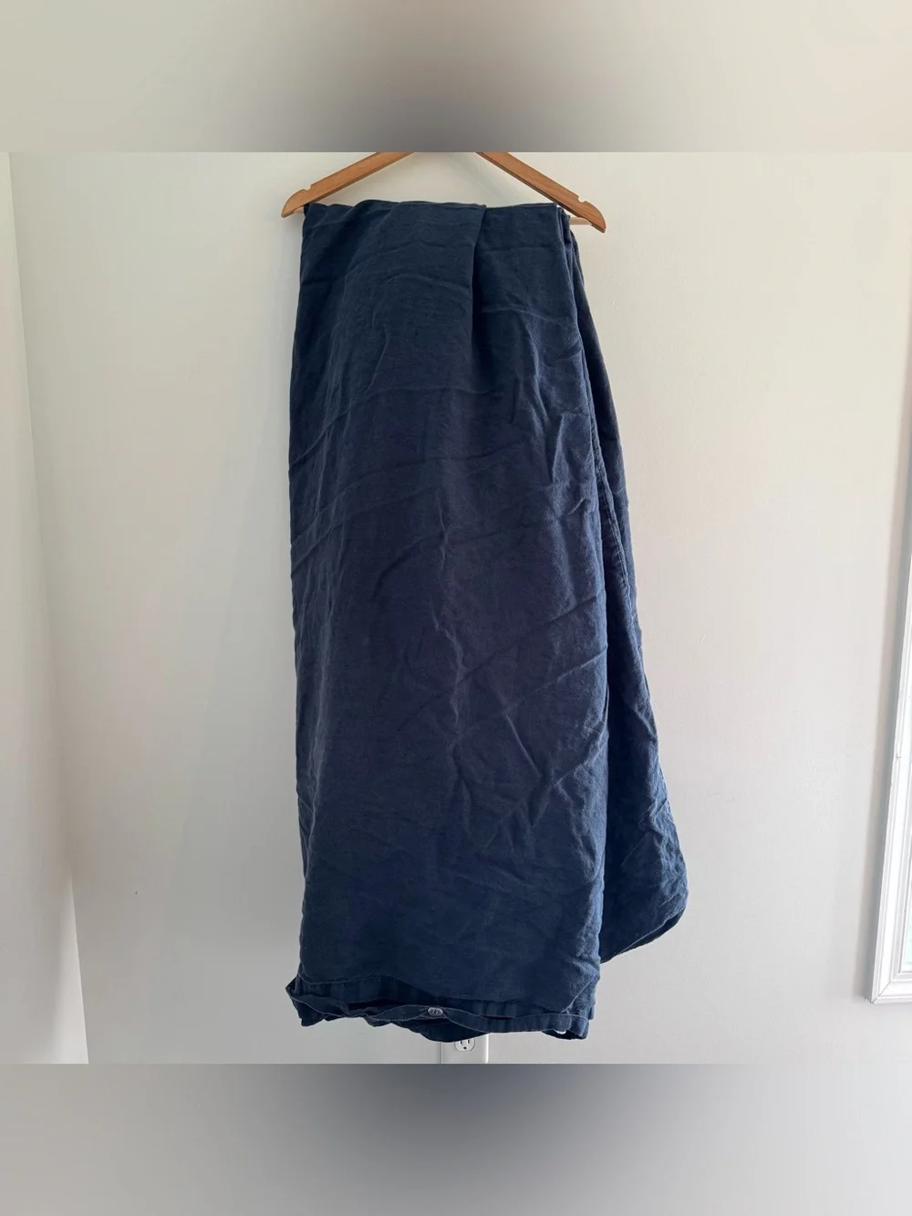 West Elm Navy Blue 100% Linen Duvet Cover Queen Button Closure